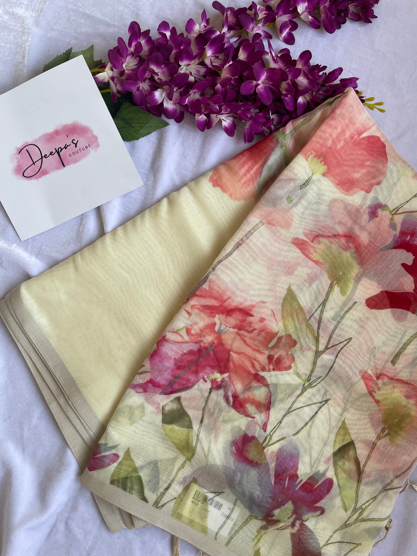 Floral prints linen saree