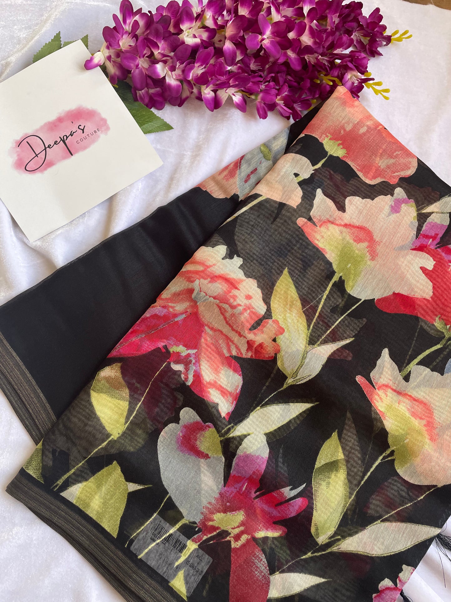 Floral prints linen saree