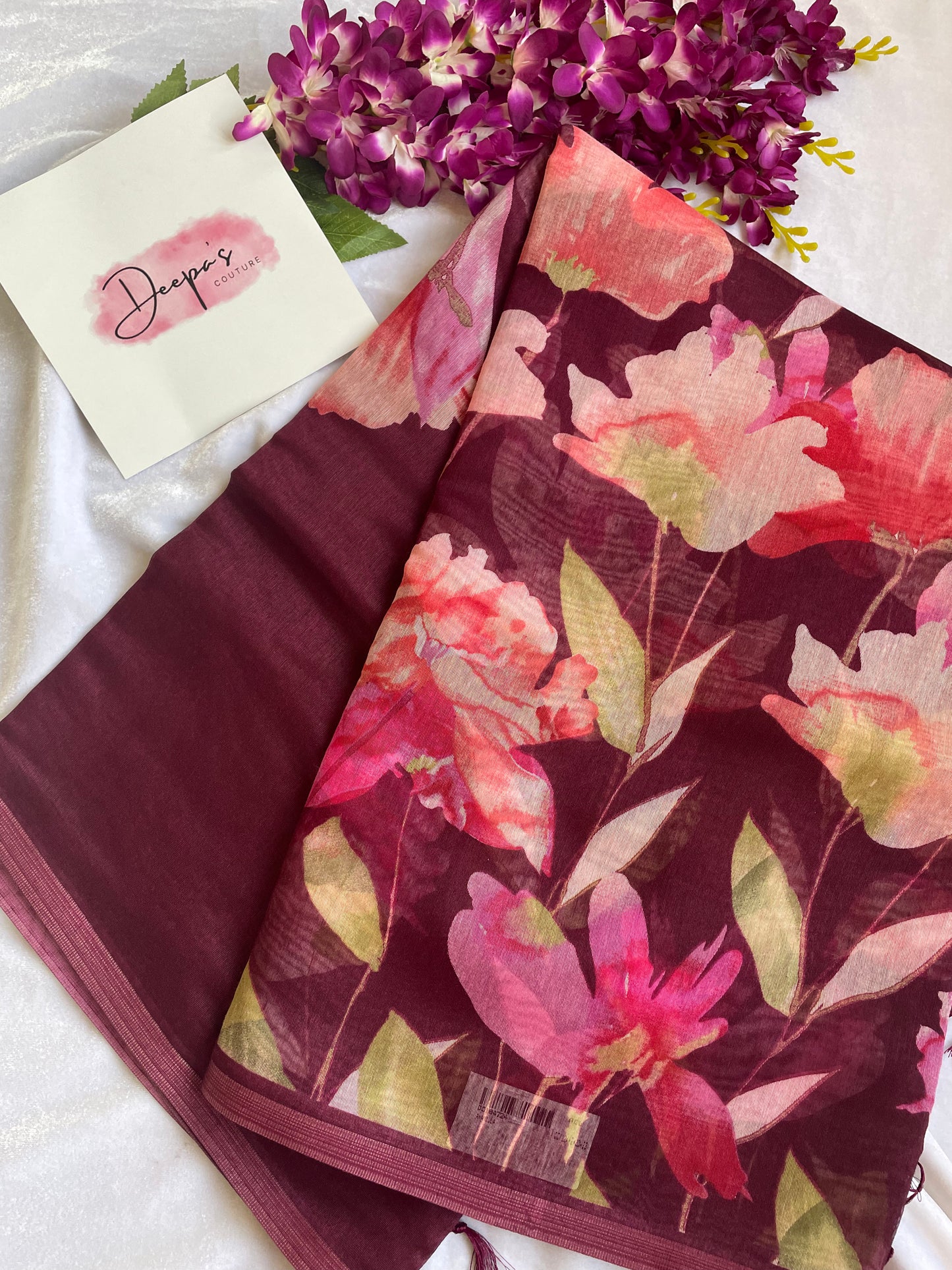 Floral prints linen saree